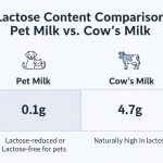 Comparison chart showing lactose content differences between pet milk and regular cow's milk