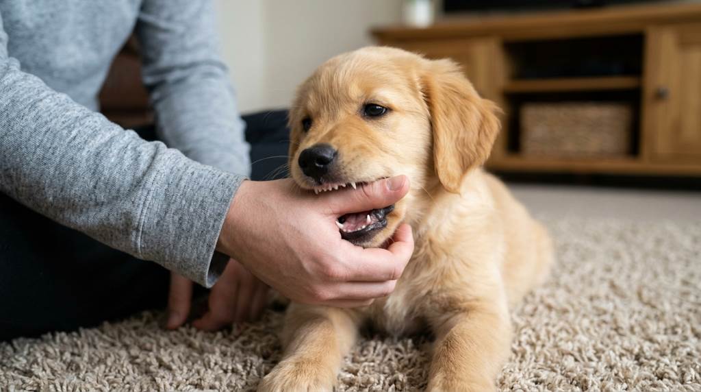 Positive reinforcement training for playful puppy biting